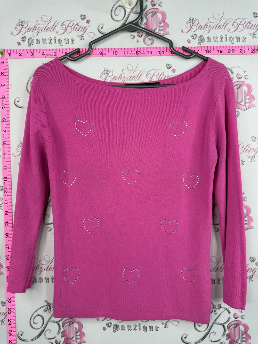 Causal express shirt hearts crystals Pink Rhinestone Heart Sweater Top